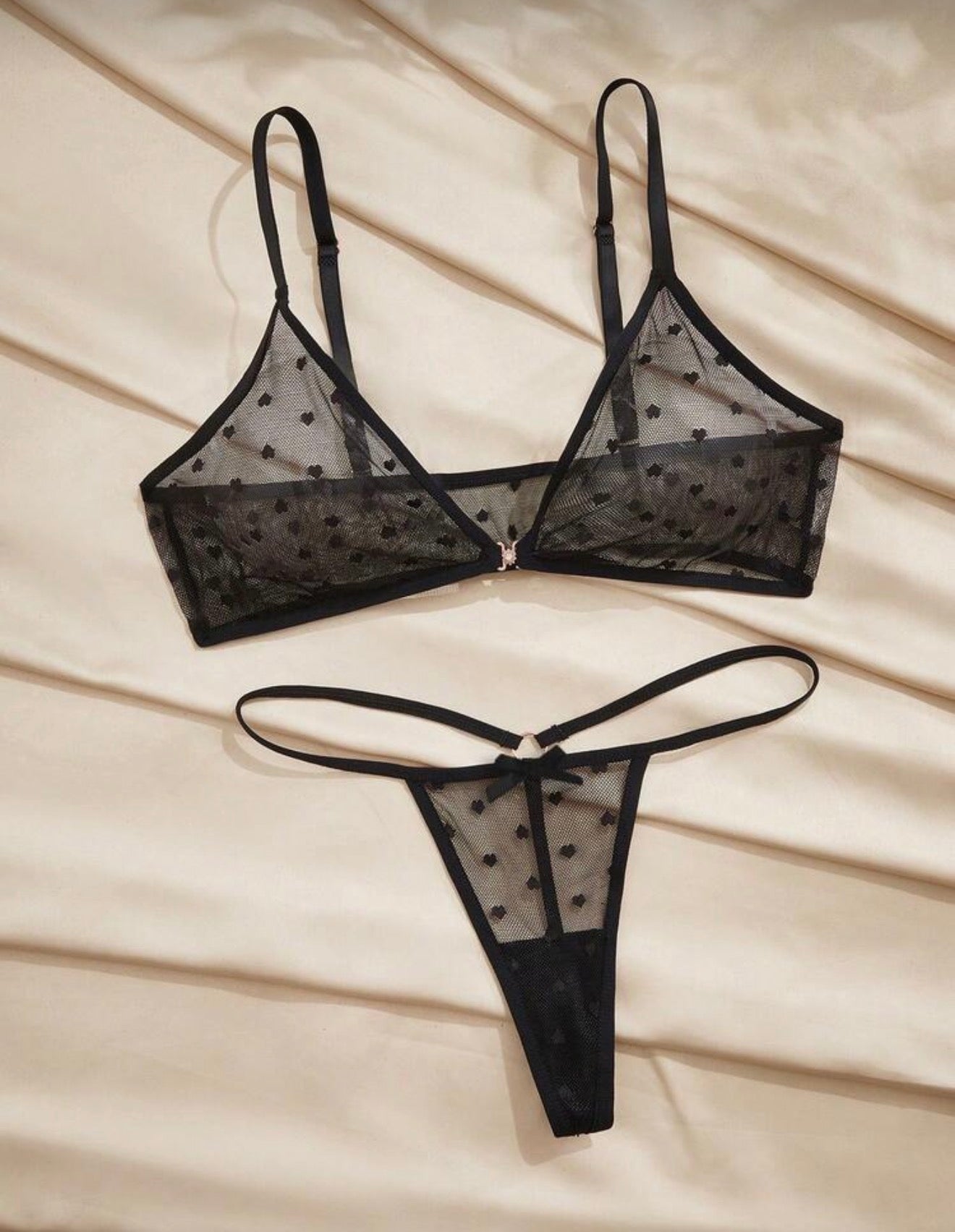 Conjunto de tiras en encaje floral negro Veronica