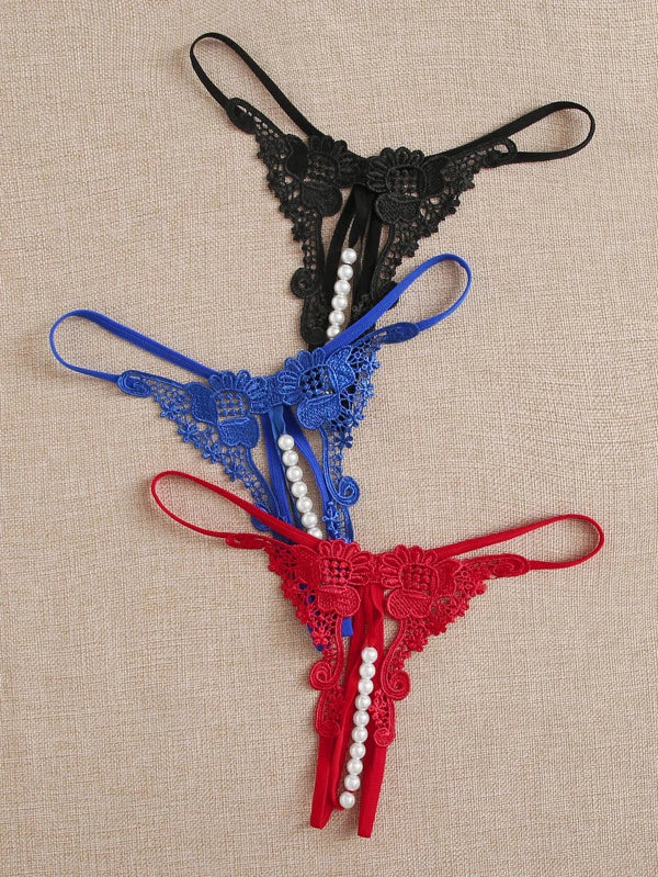 Tanga de encaje con perla (Personalizada)