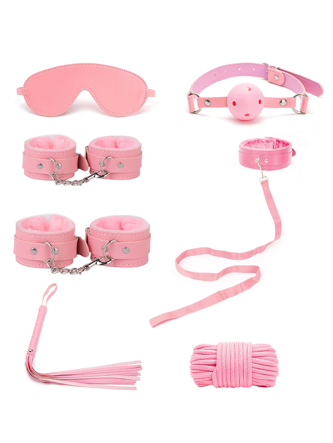 Kits de bondage sexual de felpa Rosado 7 piezas