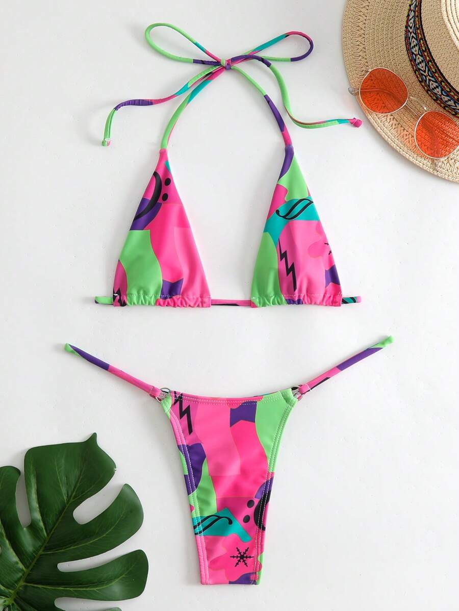 Bikini con estampado fucsia desigual