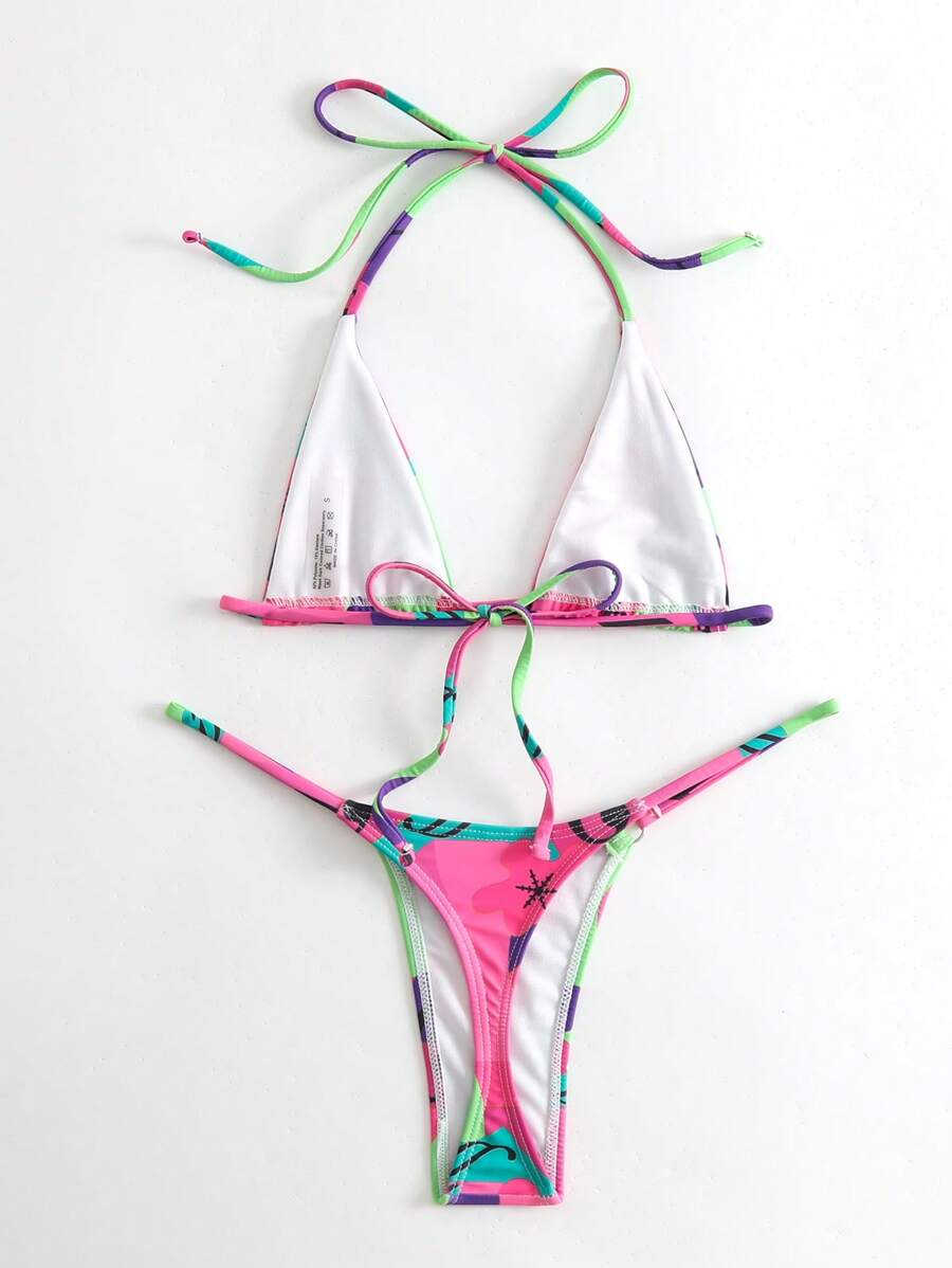 Bikini con estampado fucsia desigual