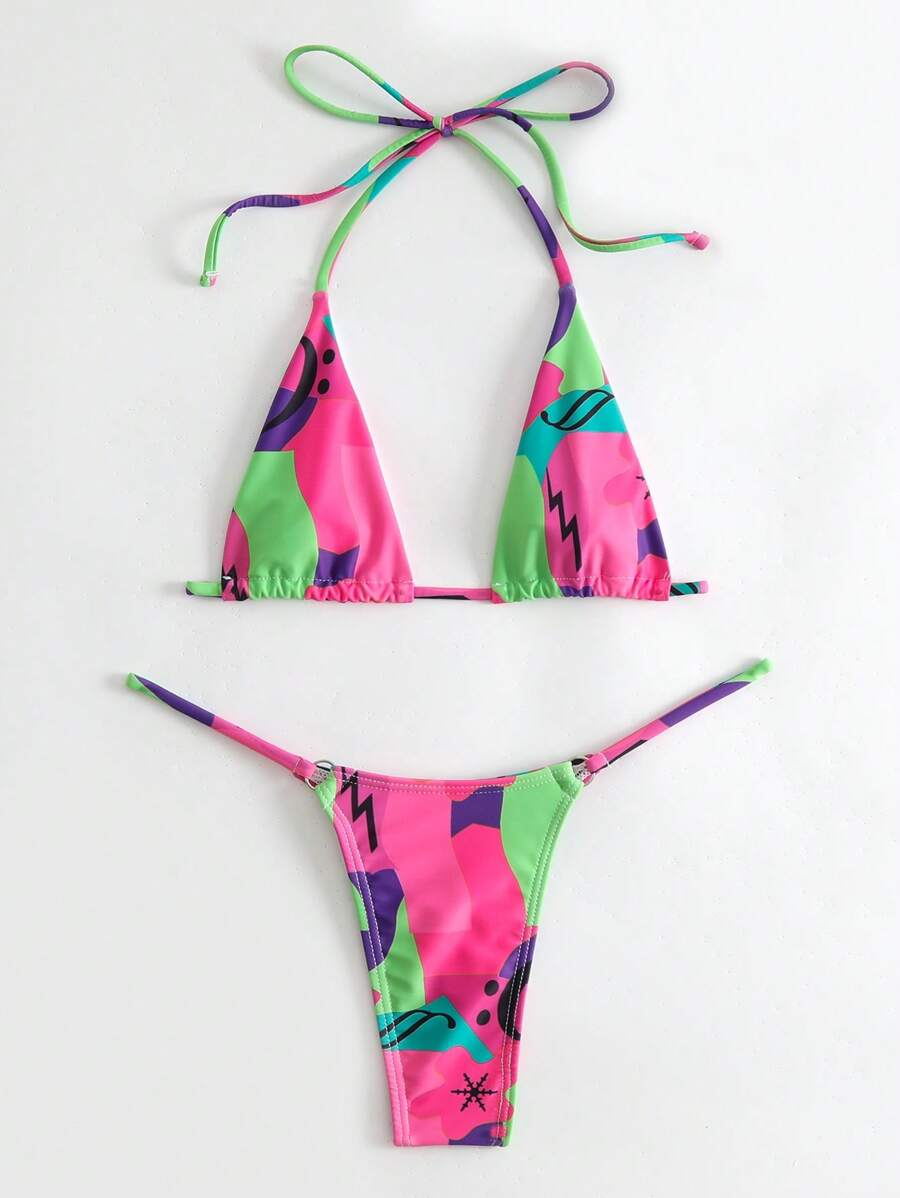 Bikini con estampado fucsia desigual
