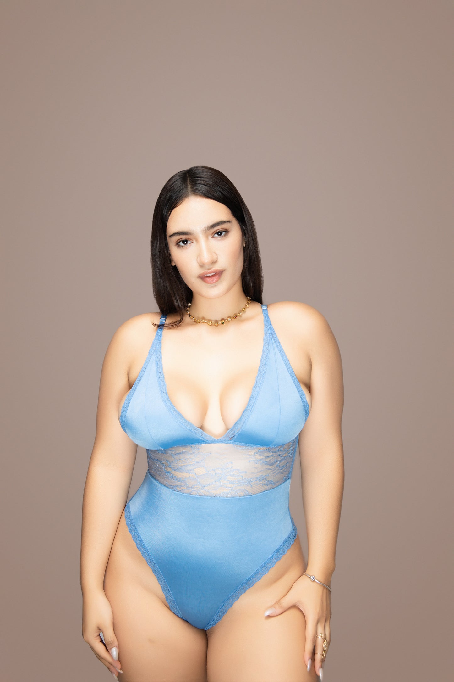 Body teddy azul con encaje