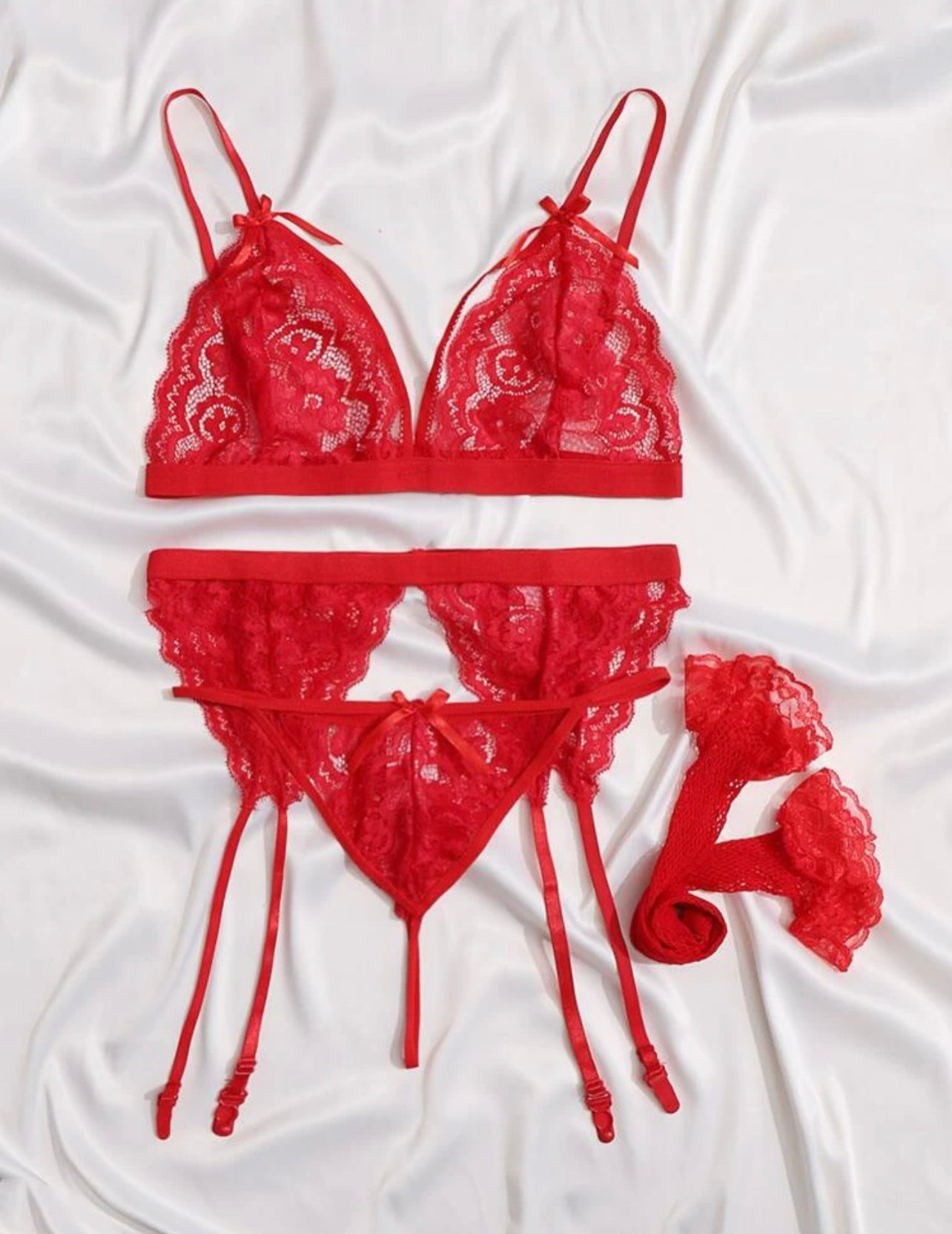 Liguero rojo con medias Anika