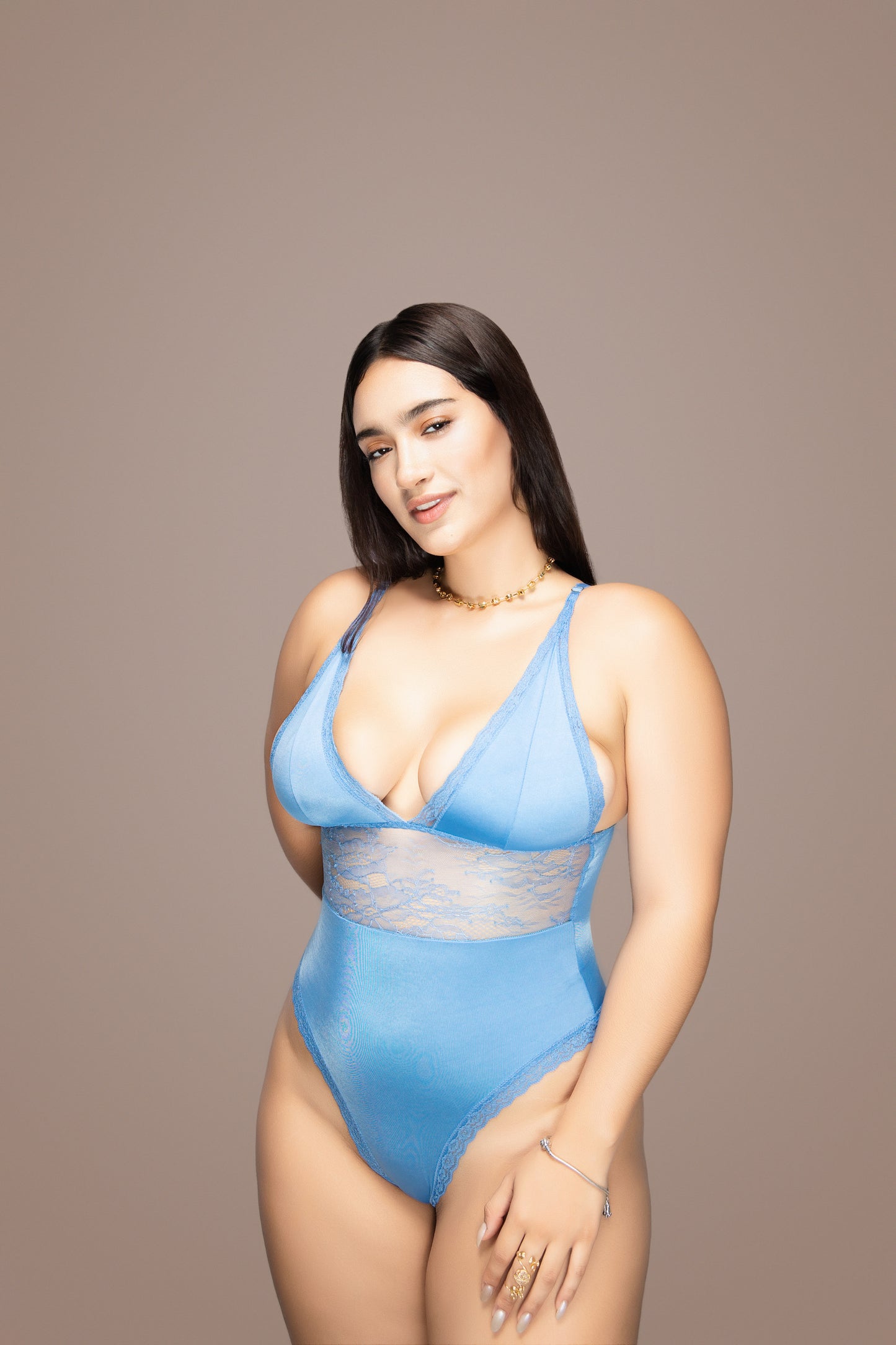 Body teddy azul con encaje