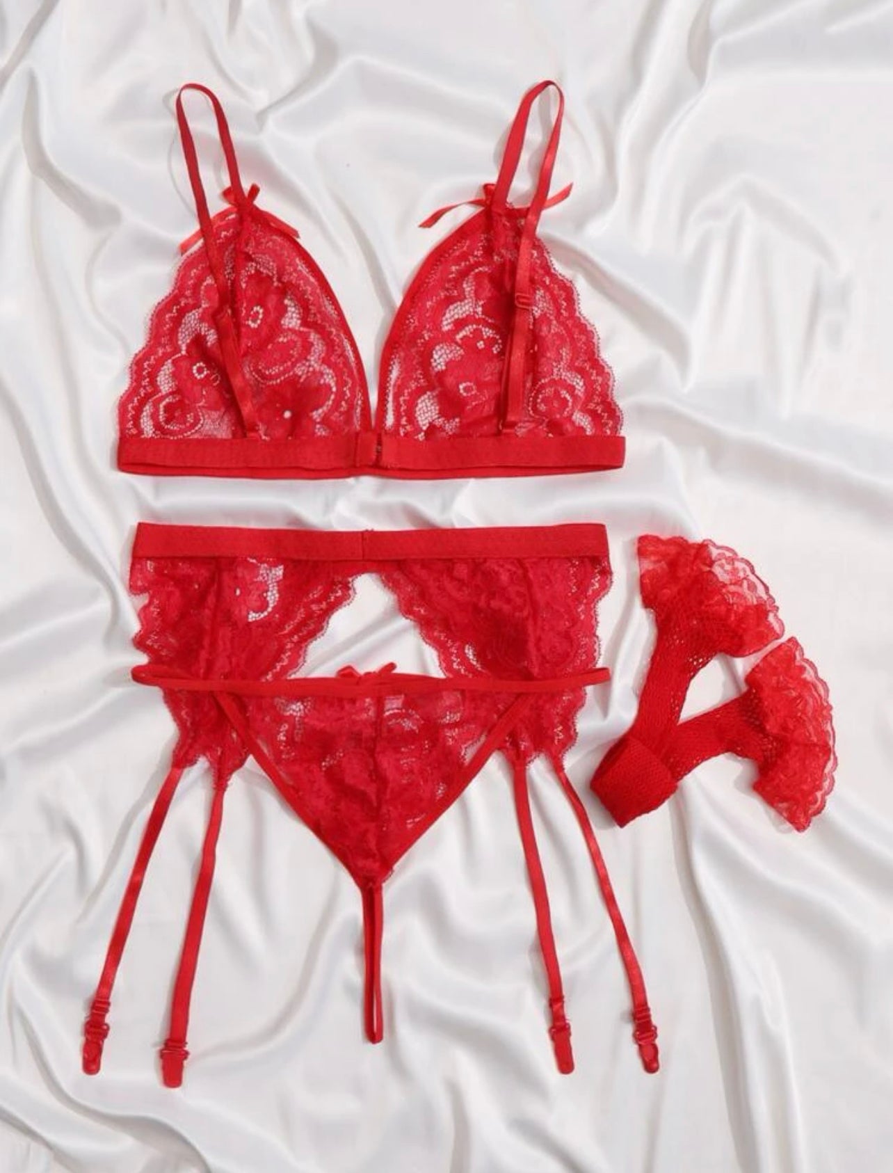 Liguero rojo con medias Anika
