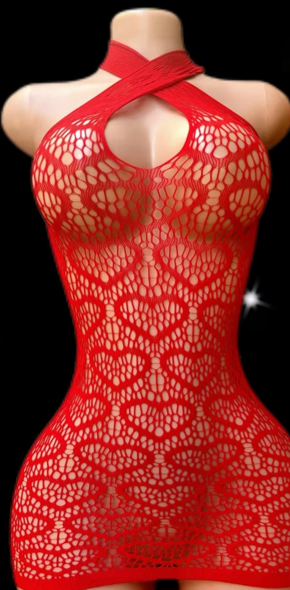 Vestido ajustado de malla transparente rojo Alice