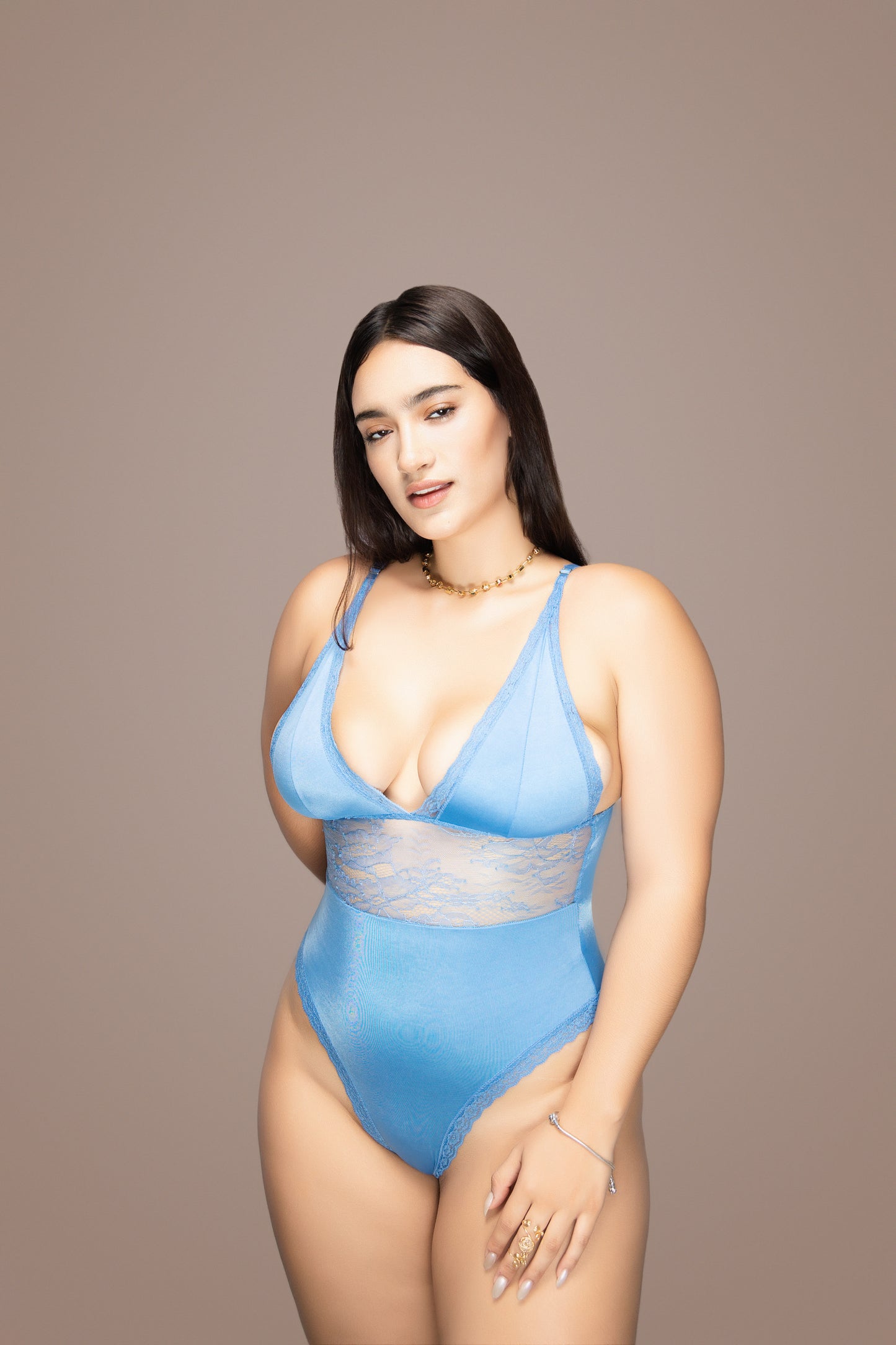 Body teddy azul con encaje