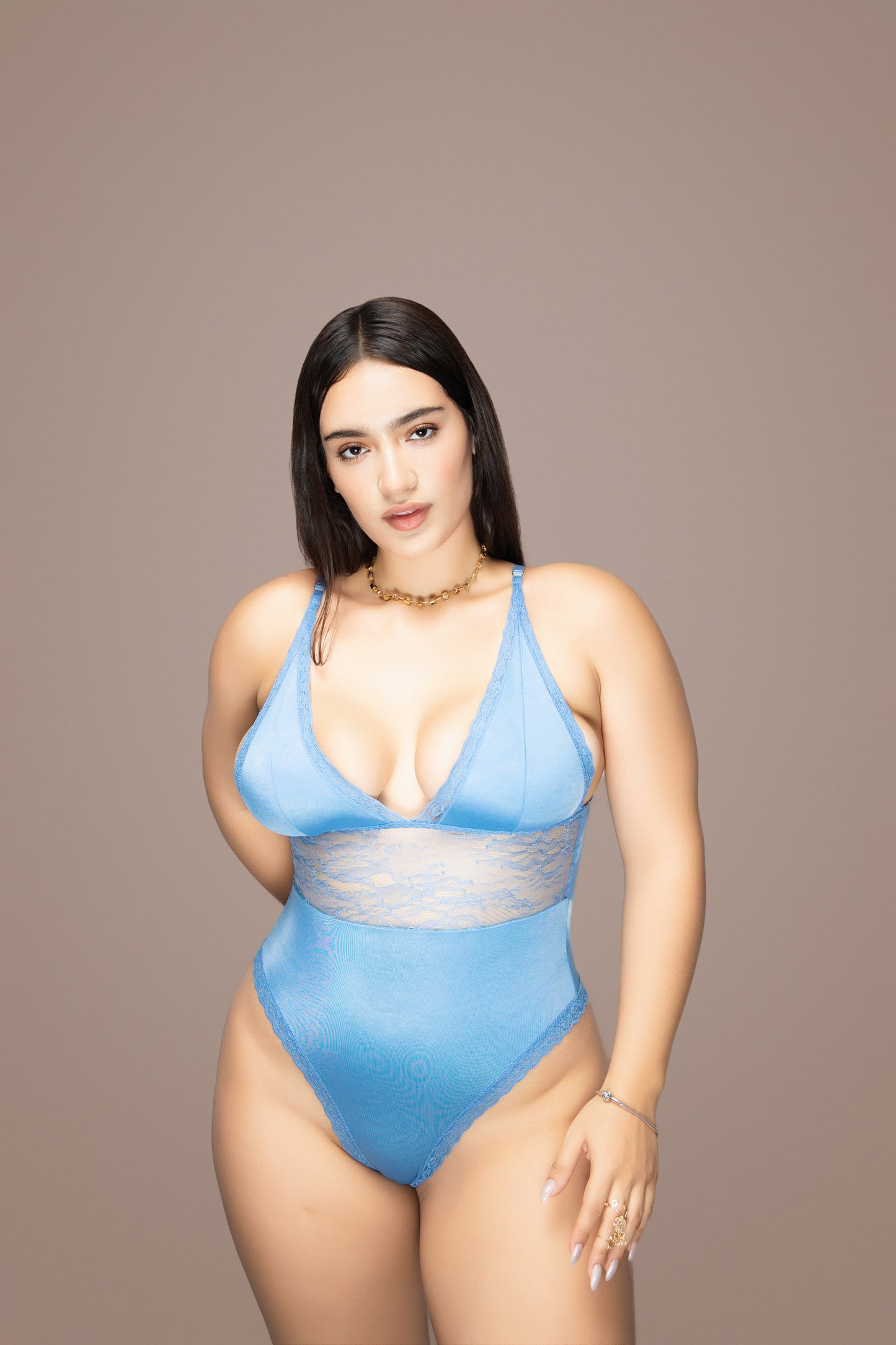 Body teddy azul con encaje
