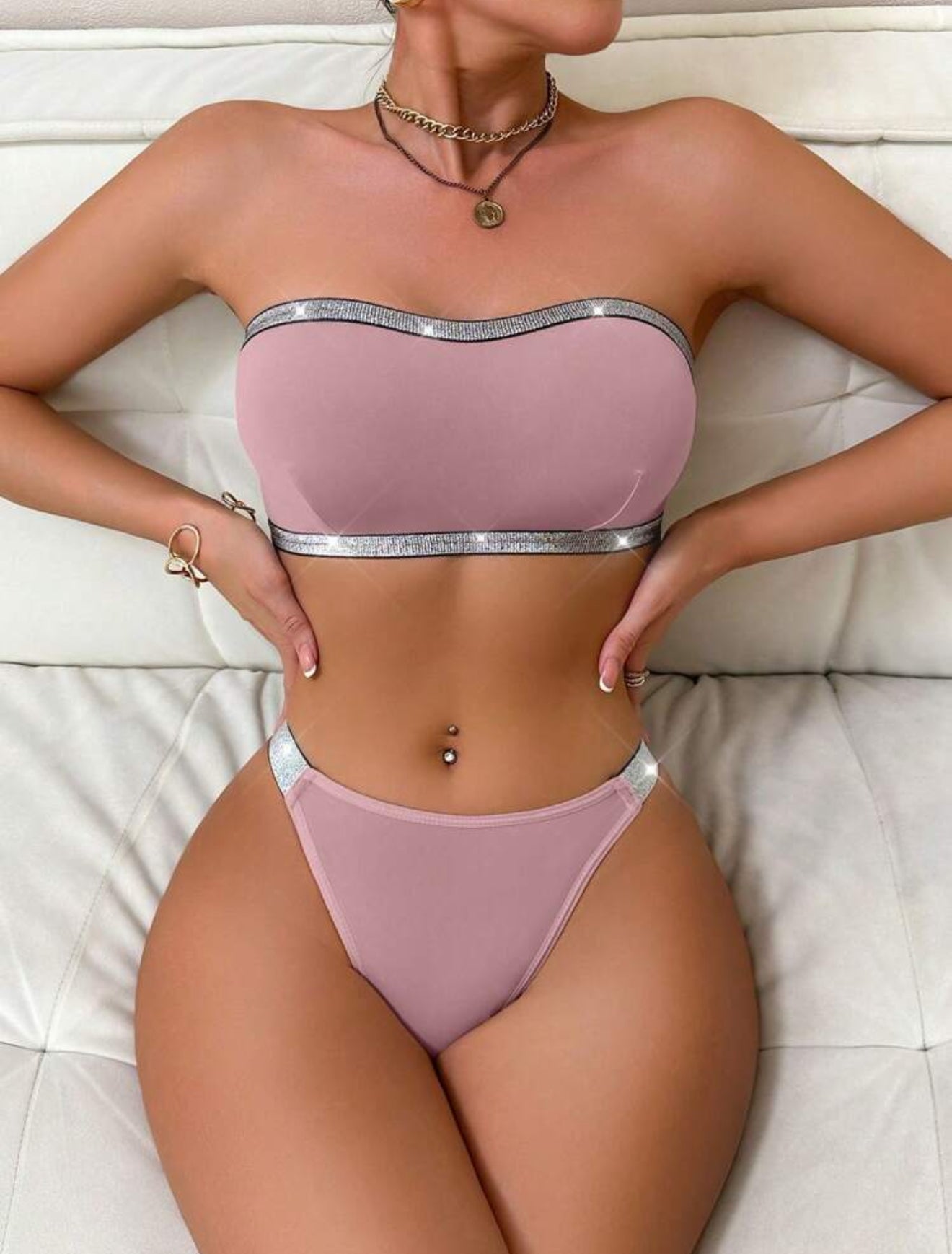 Conjunto brillantes rosa Amanda