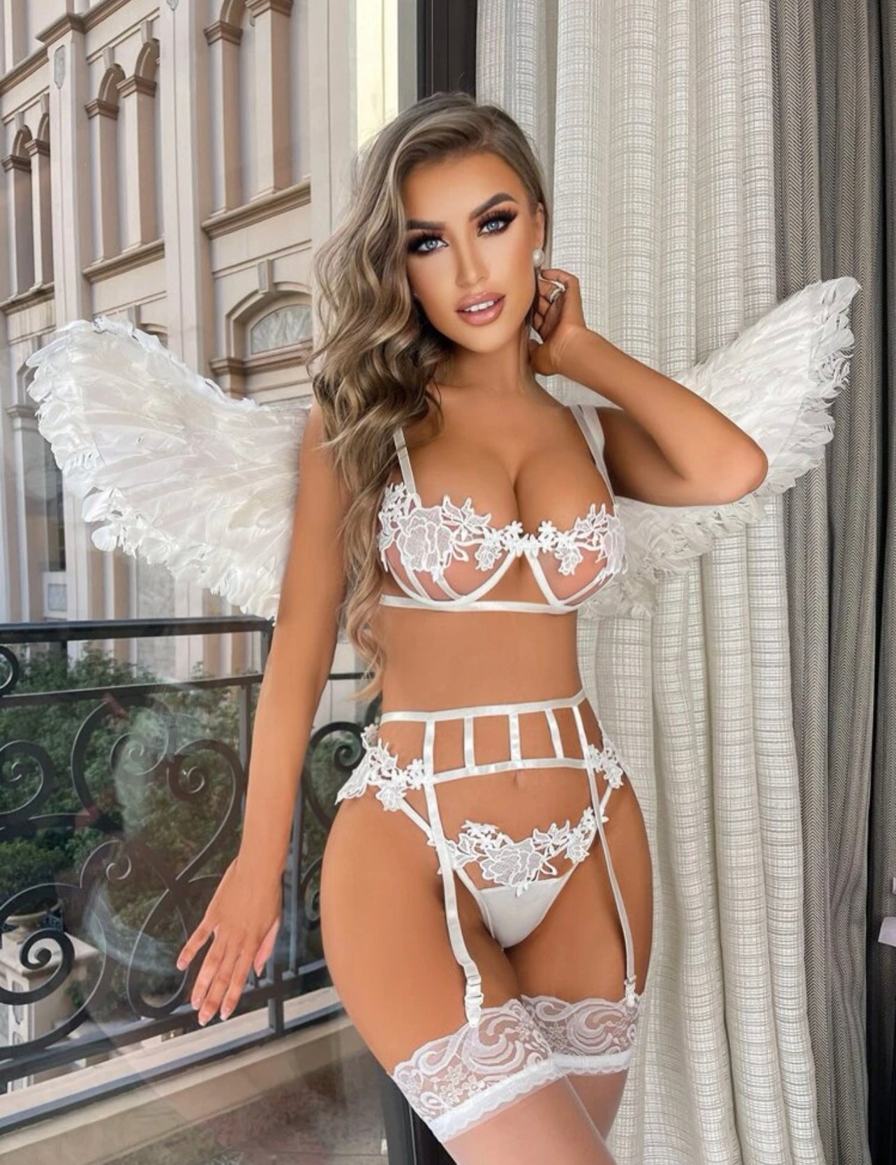 Set de liguero Blanco Angelica