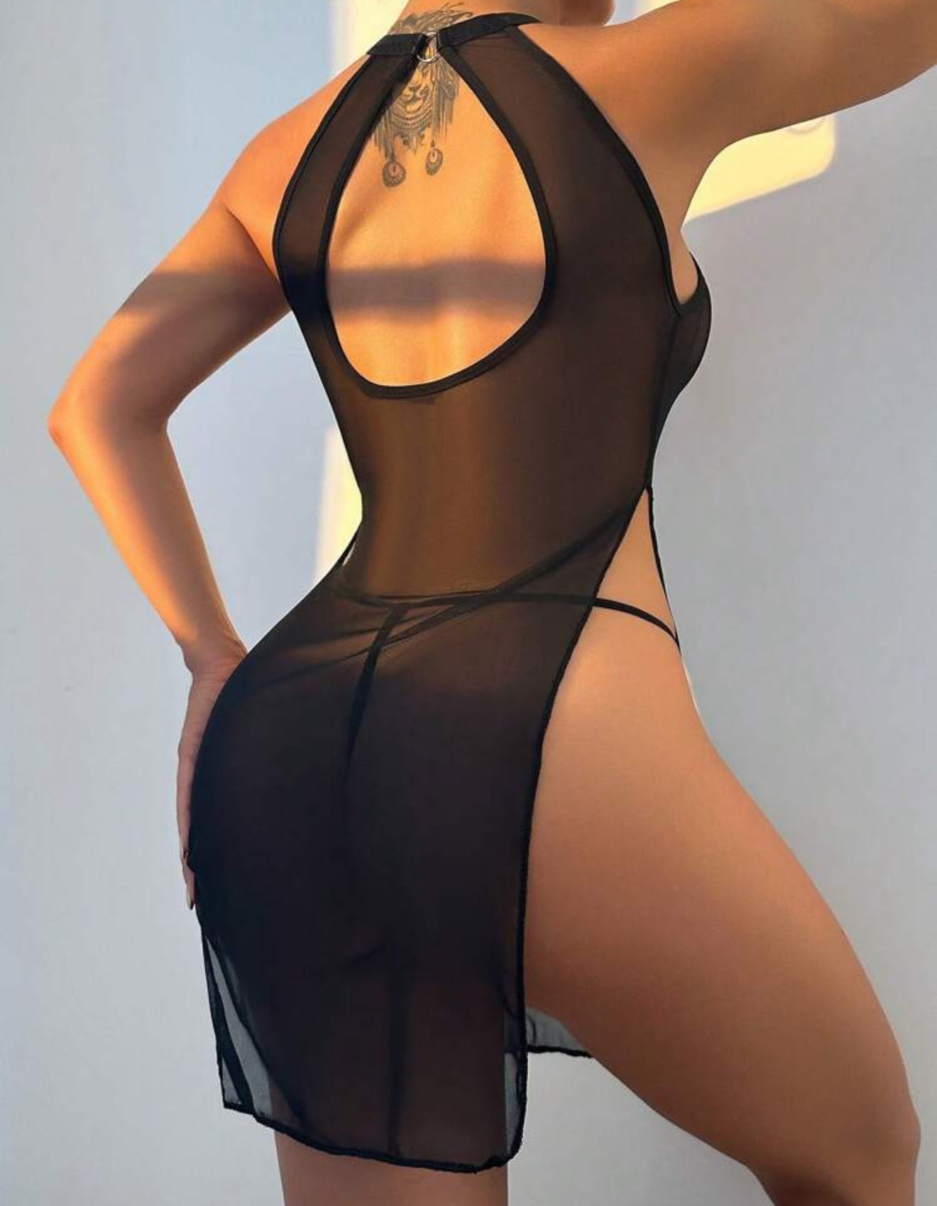 Baby doll negro en transparencia Gretta (sin tanga)