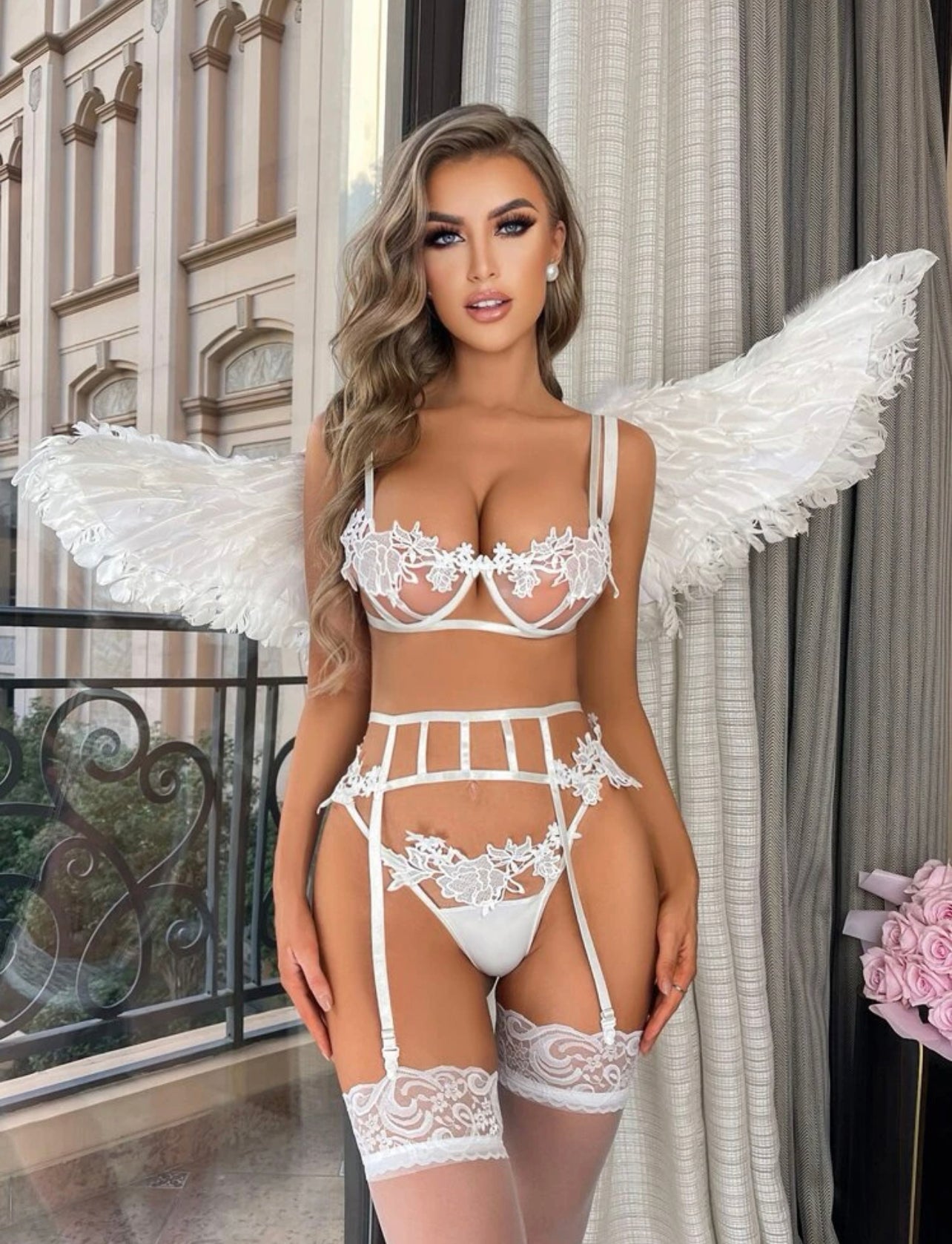 Set de liguero Blanco Angelica