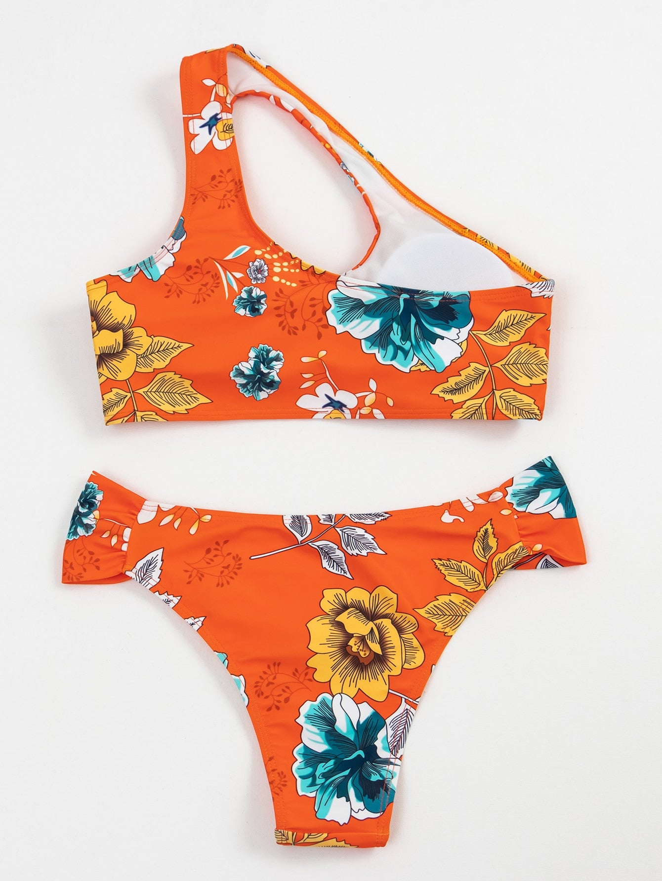 Bikini de un hombro con abertura floral