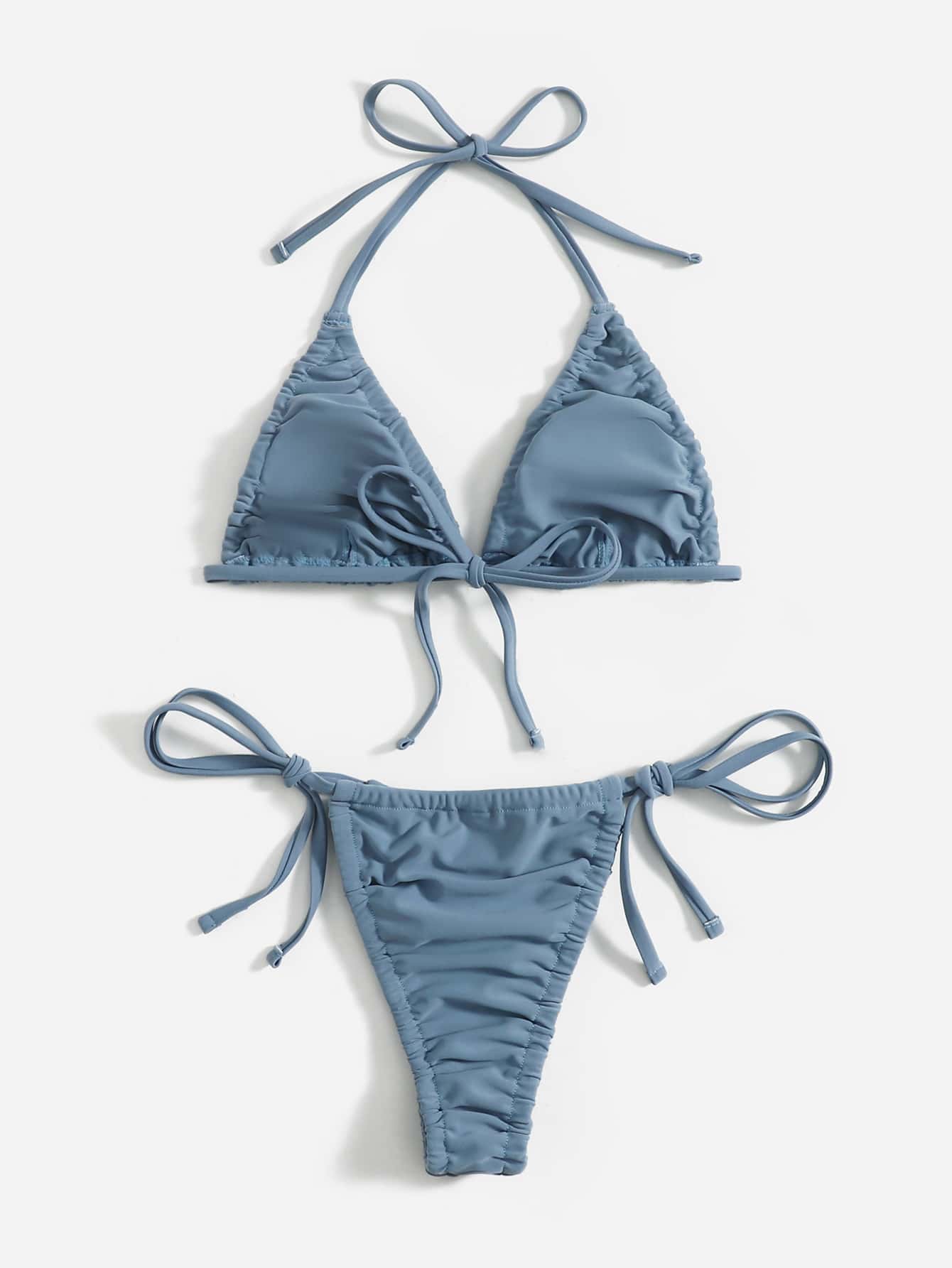 Bikini con tanga triángulo fruncido halter