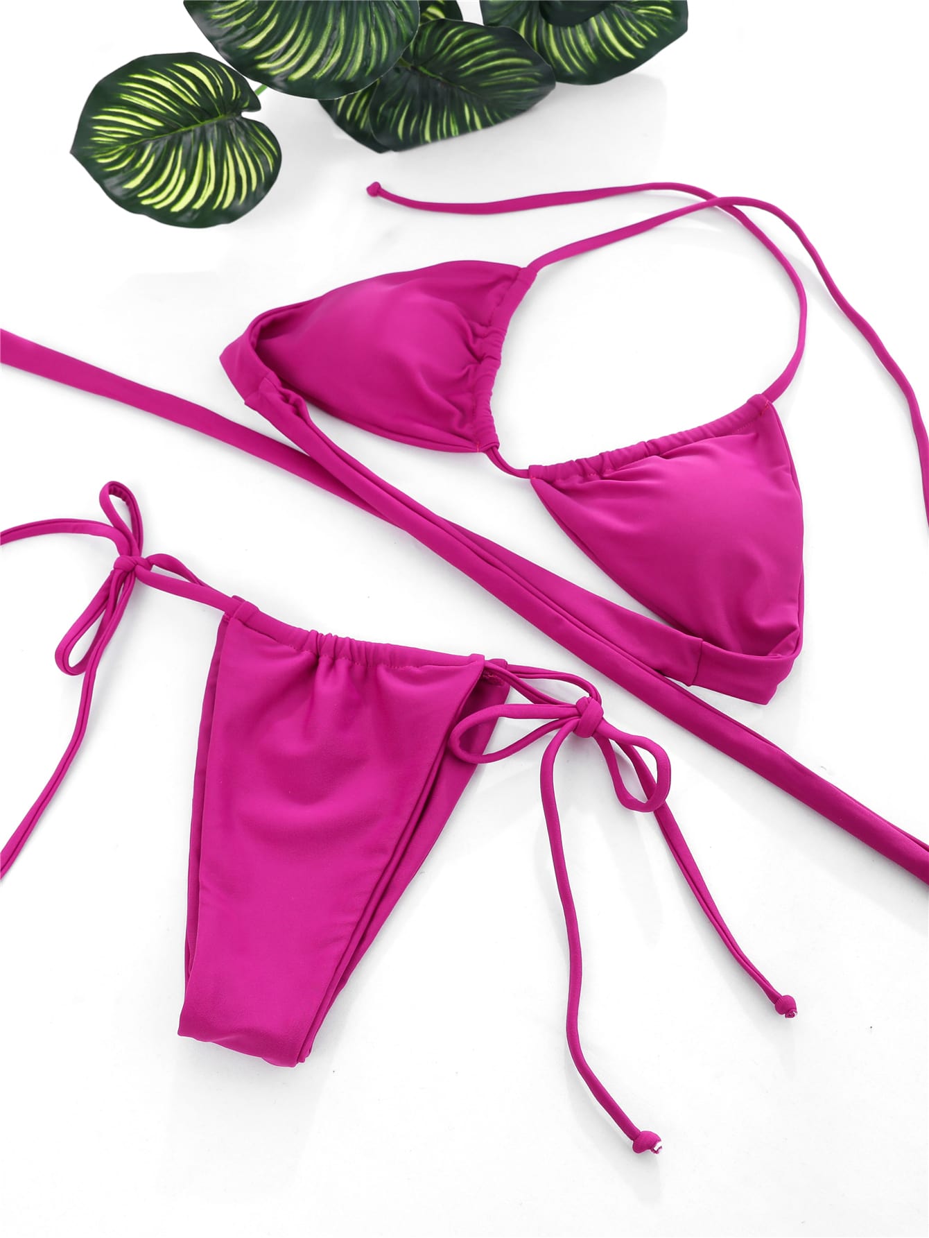 Bikini halter con cordón lateral Fucsia