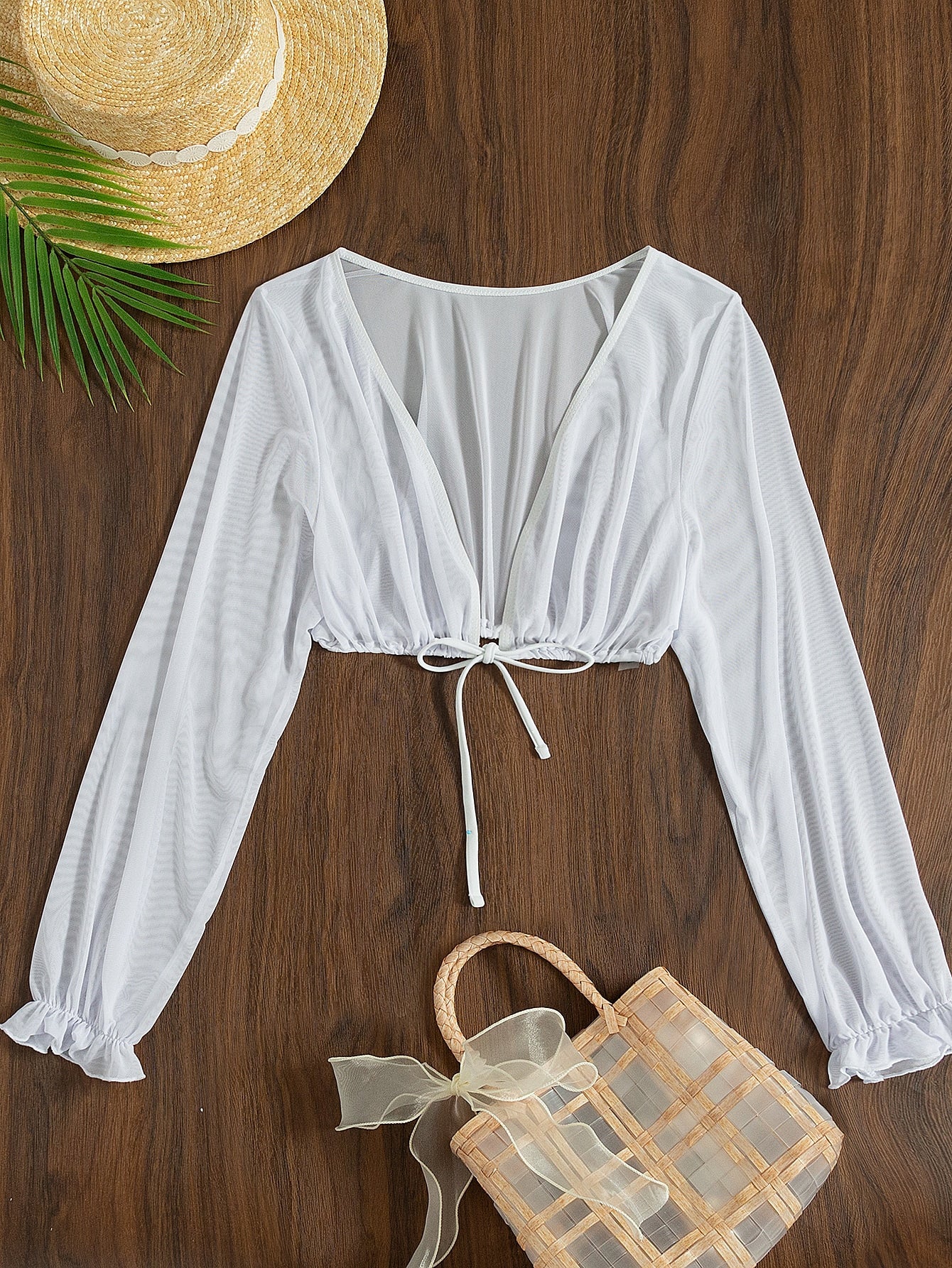 Kimono Blanco con cordón delantero de malla