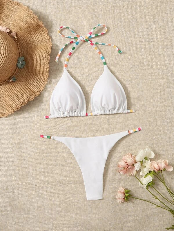 Bikini triángulo halter Blanco de rayas