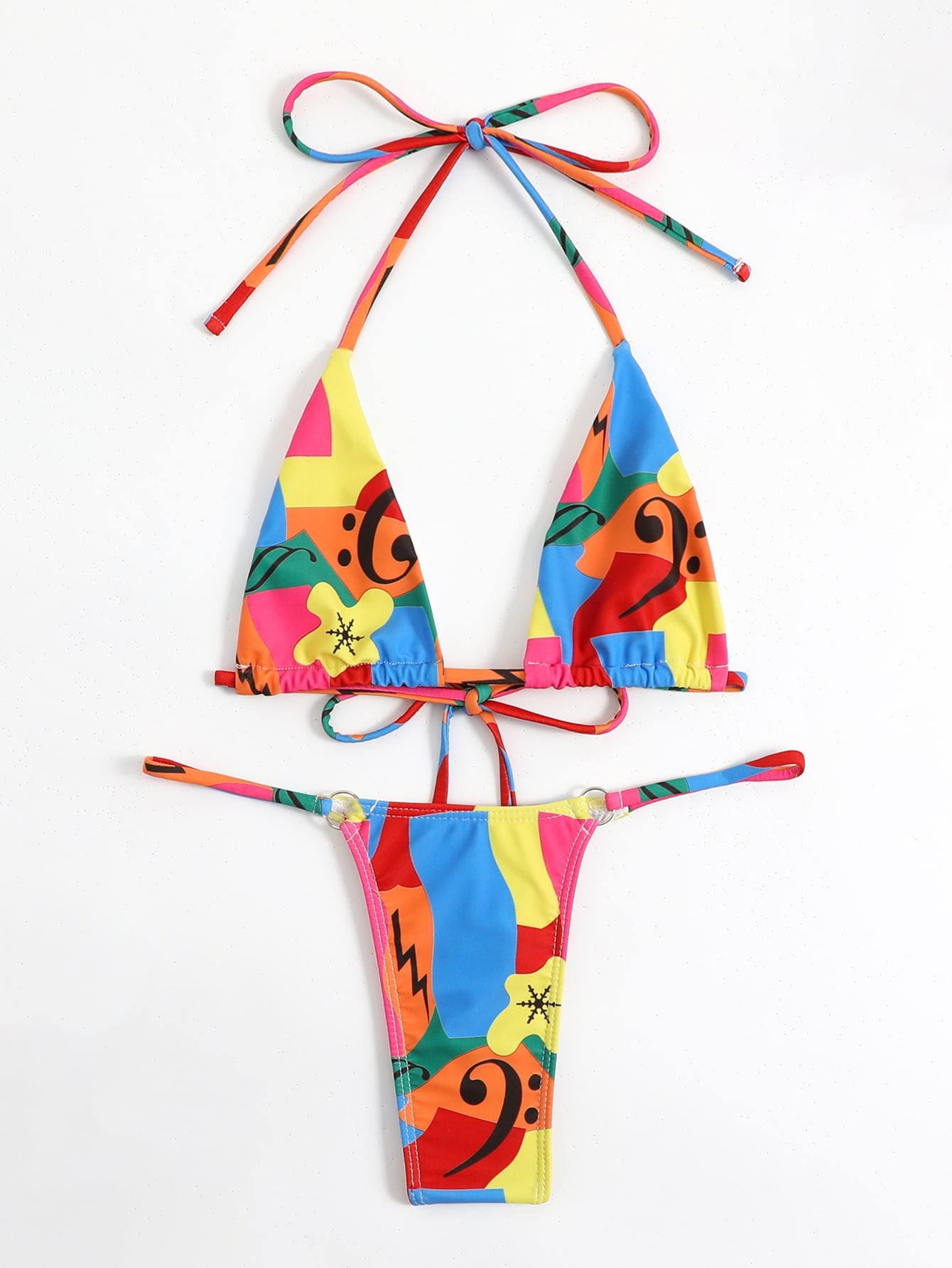 Bikini con tanga triángulo con estampado desigual