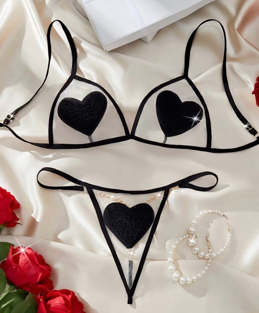 Set de  lencería Lissa corazon negro