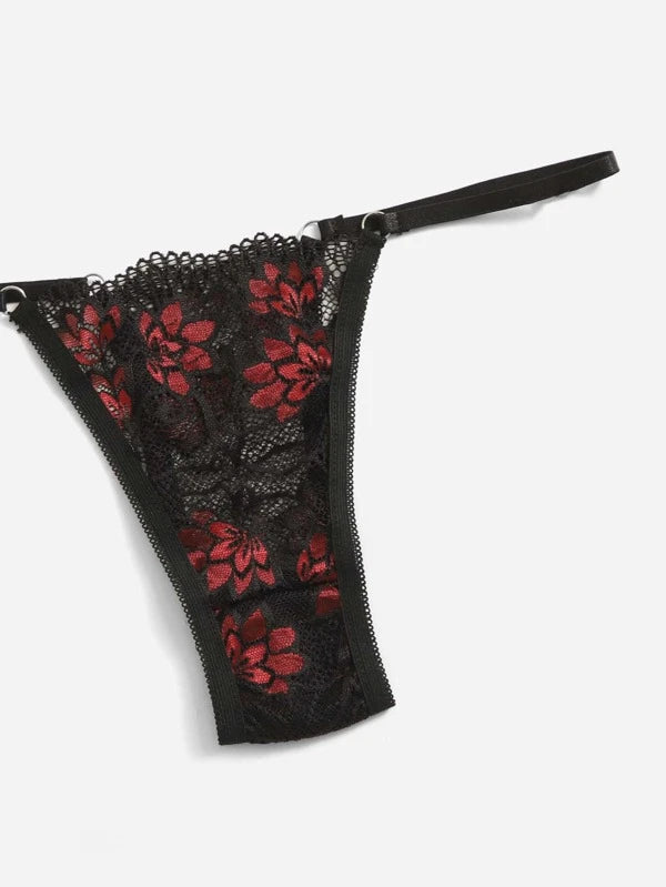 Conjunto de lencería floral negro