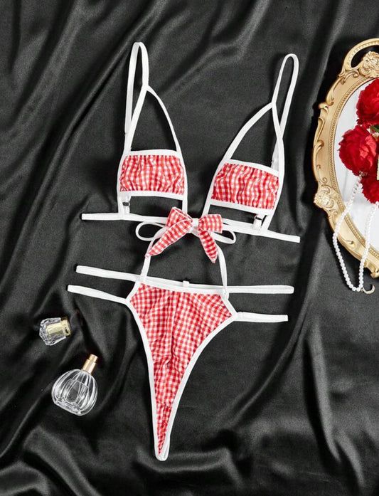 Conjunto de lenceria Rojo con cuadritos Laura