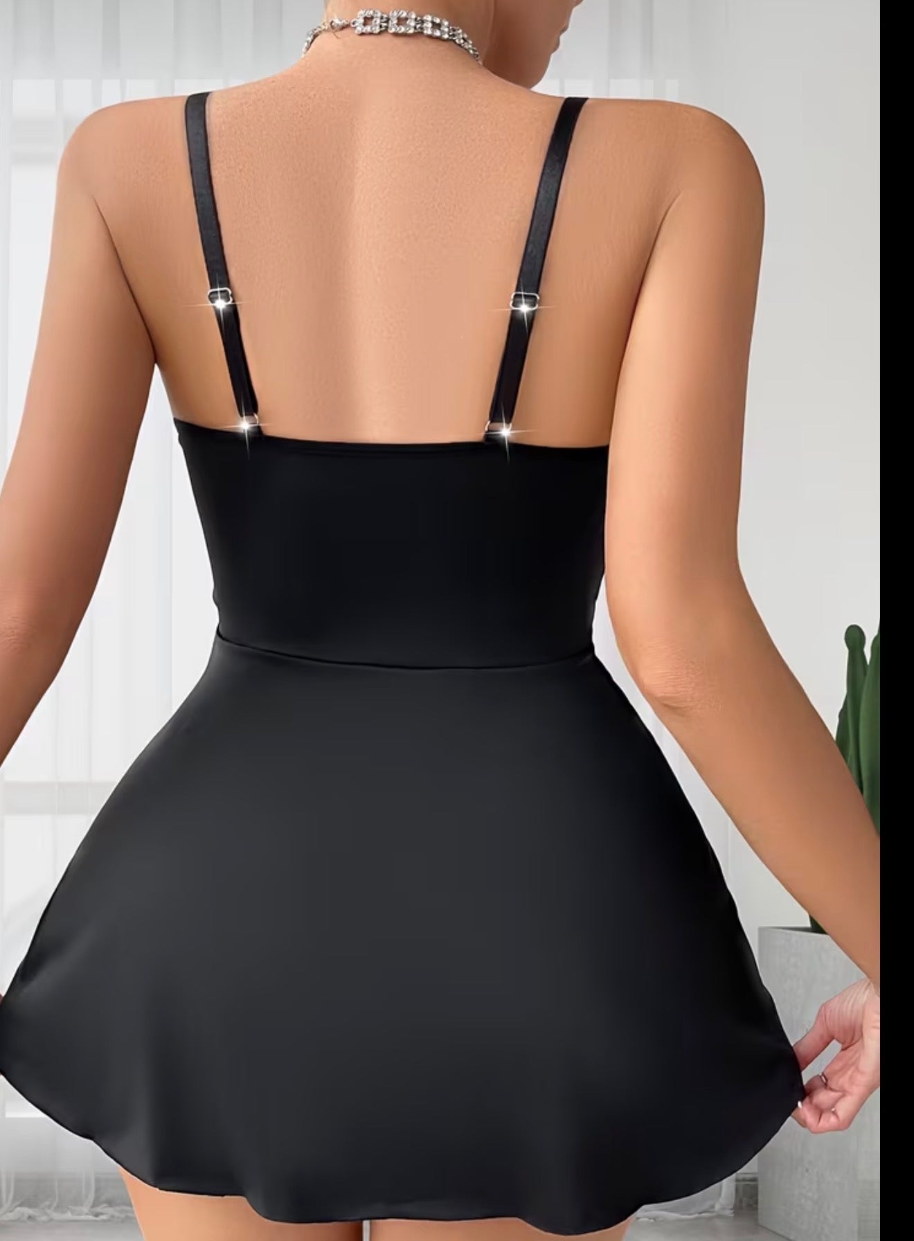 Baby doll negro en transparencia Gretta (sin tanga)