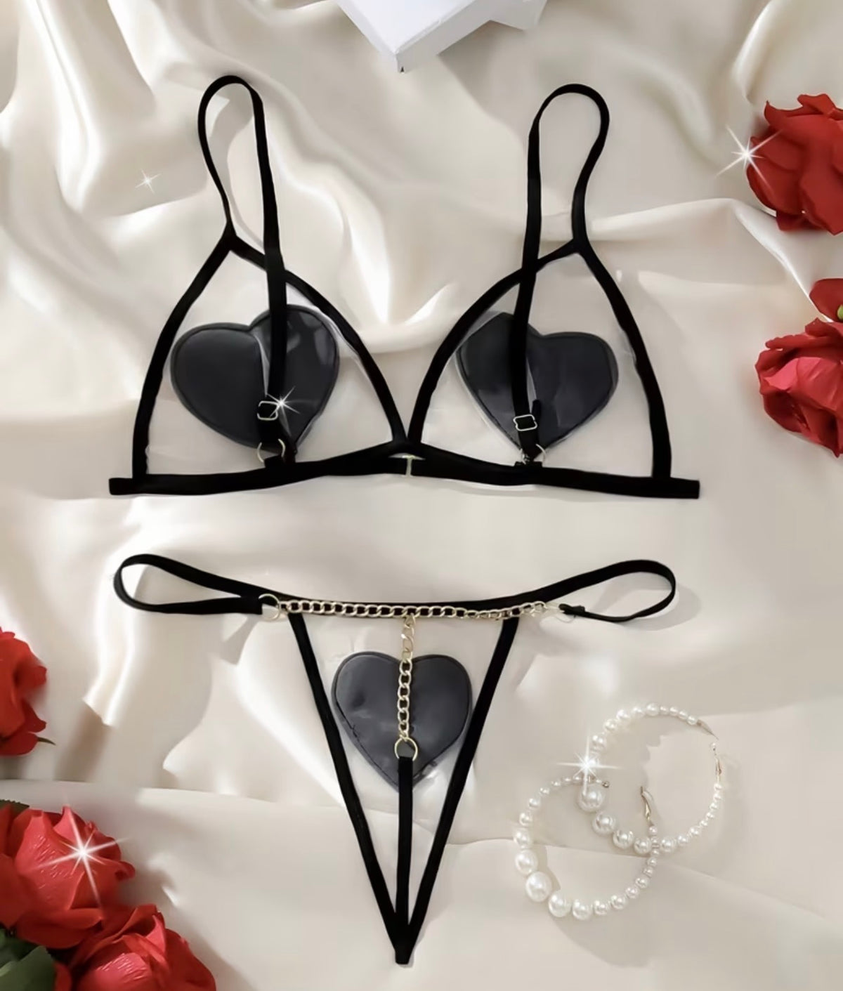 Set de  lencería Lissa corazon negro