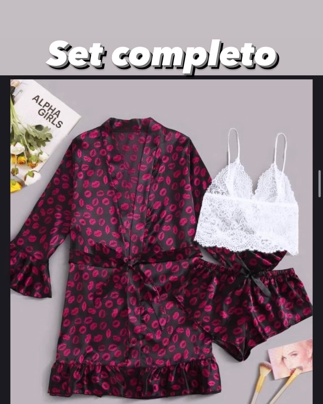 Set completo de Bata y pijama short Besitos