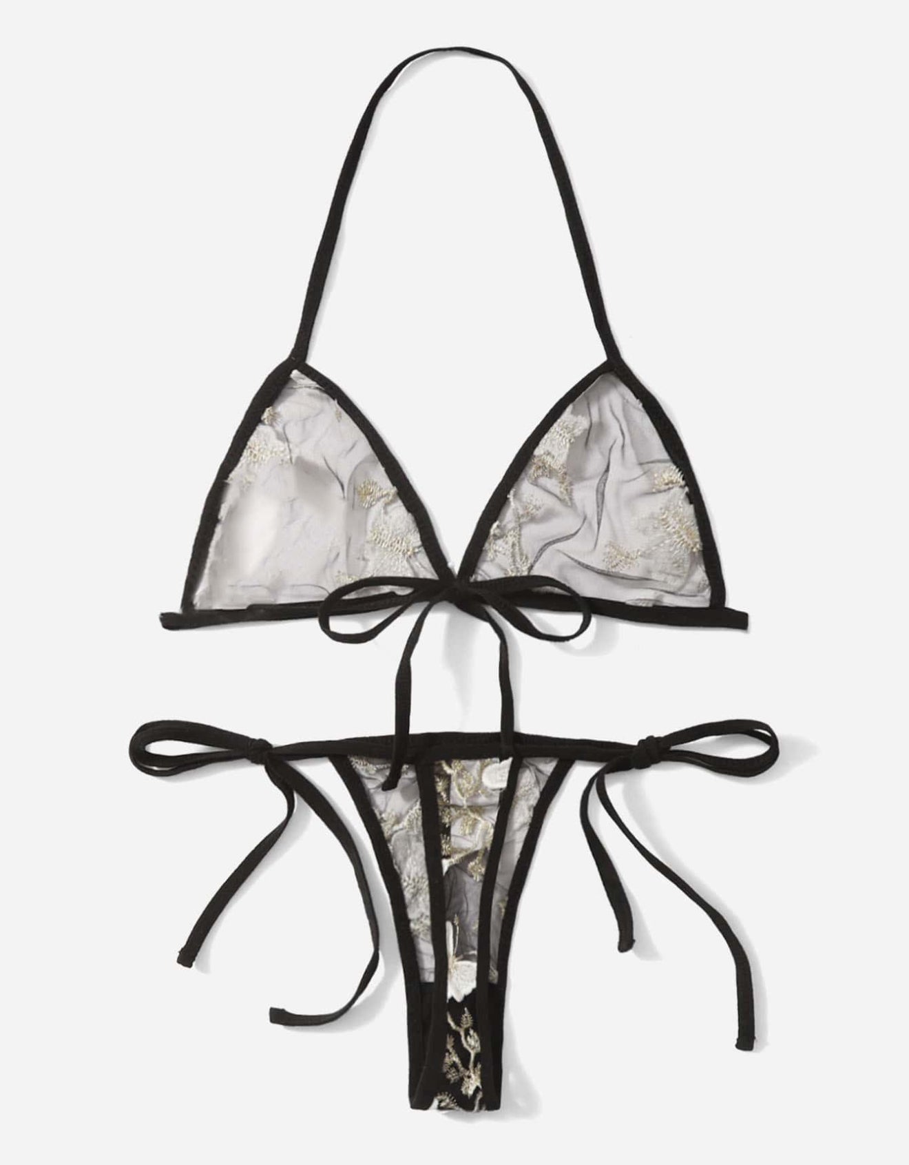 Set de lencería con bordado de mariposa negro