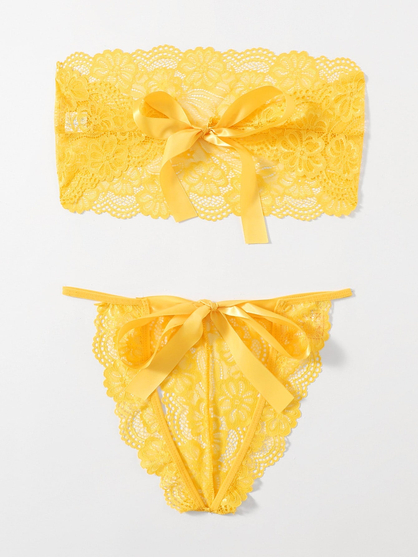 Set de lencería de pañuelo con encaje floral amarillo