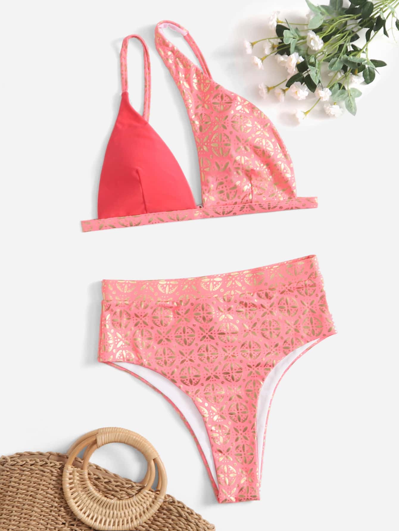 Bikini de un hombro de talle alto