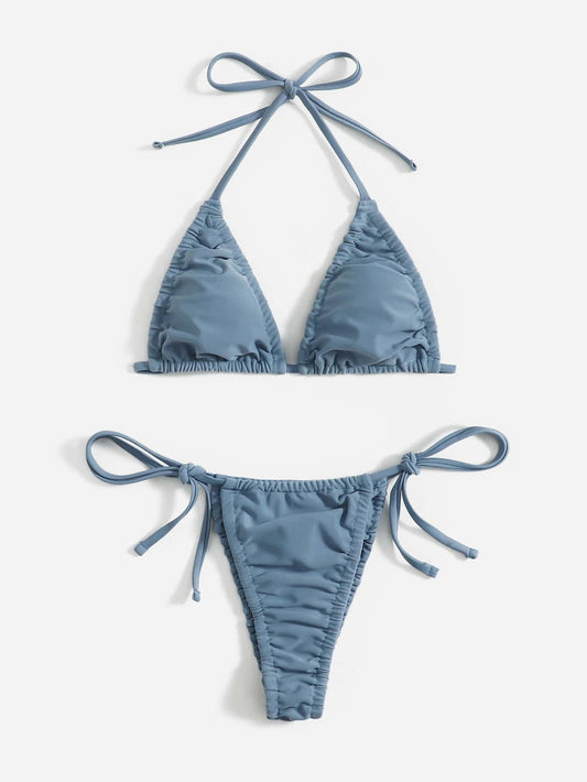 Bikini con tanga triángulo fruncido halter