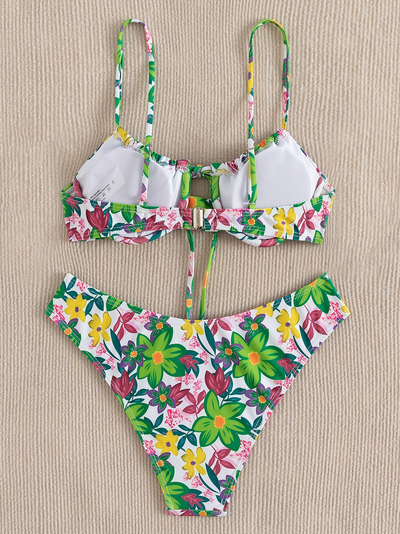 Bikini con aro floral con cordón delantero