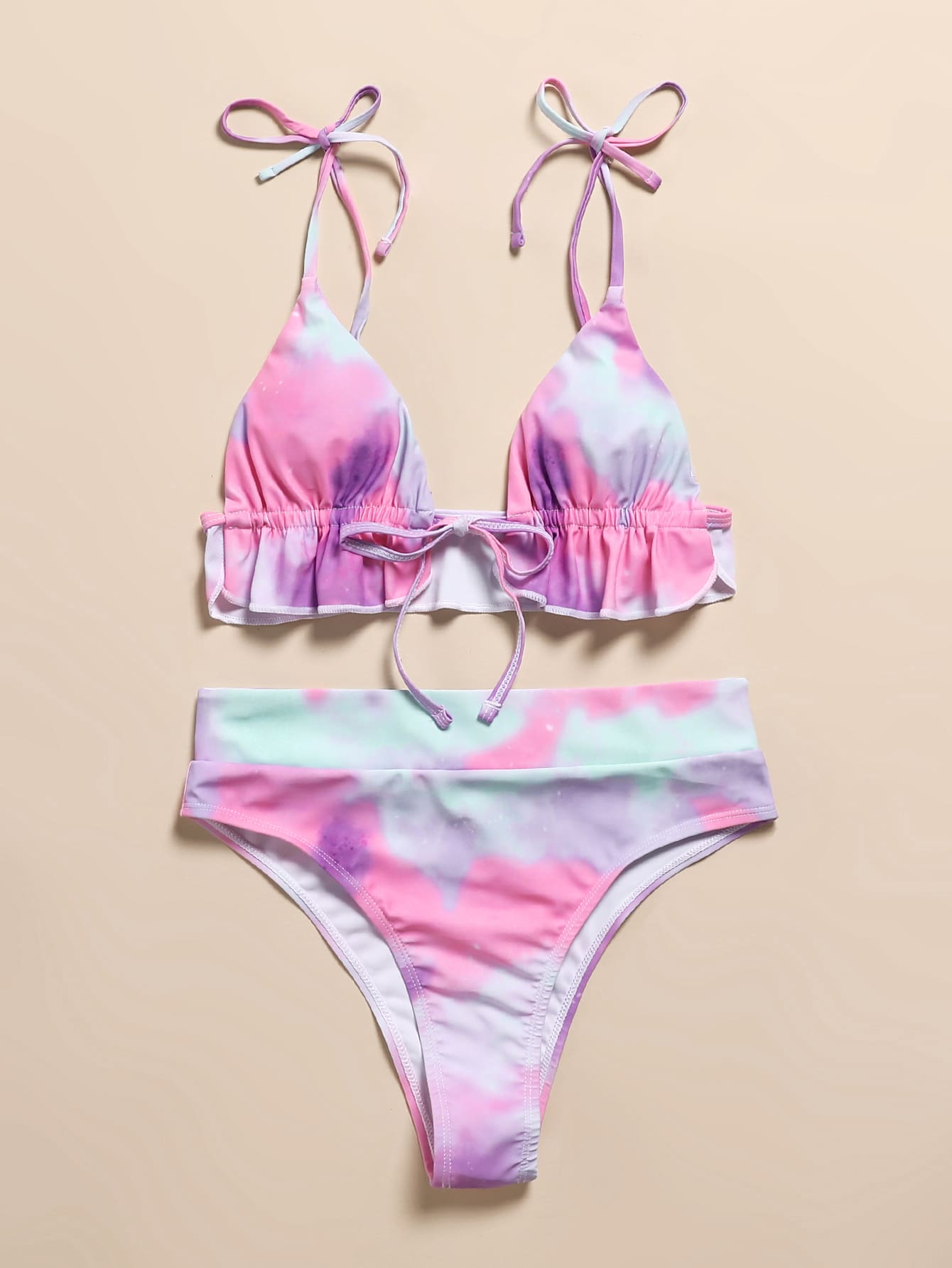 Bikini triángulo de tie dye fruncido