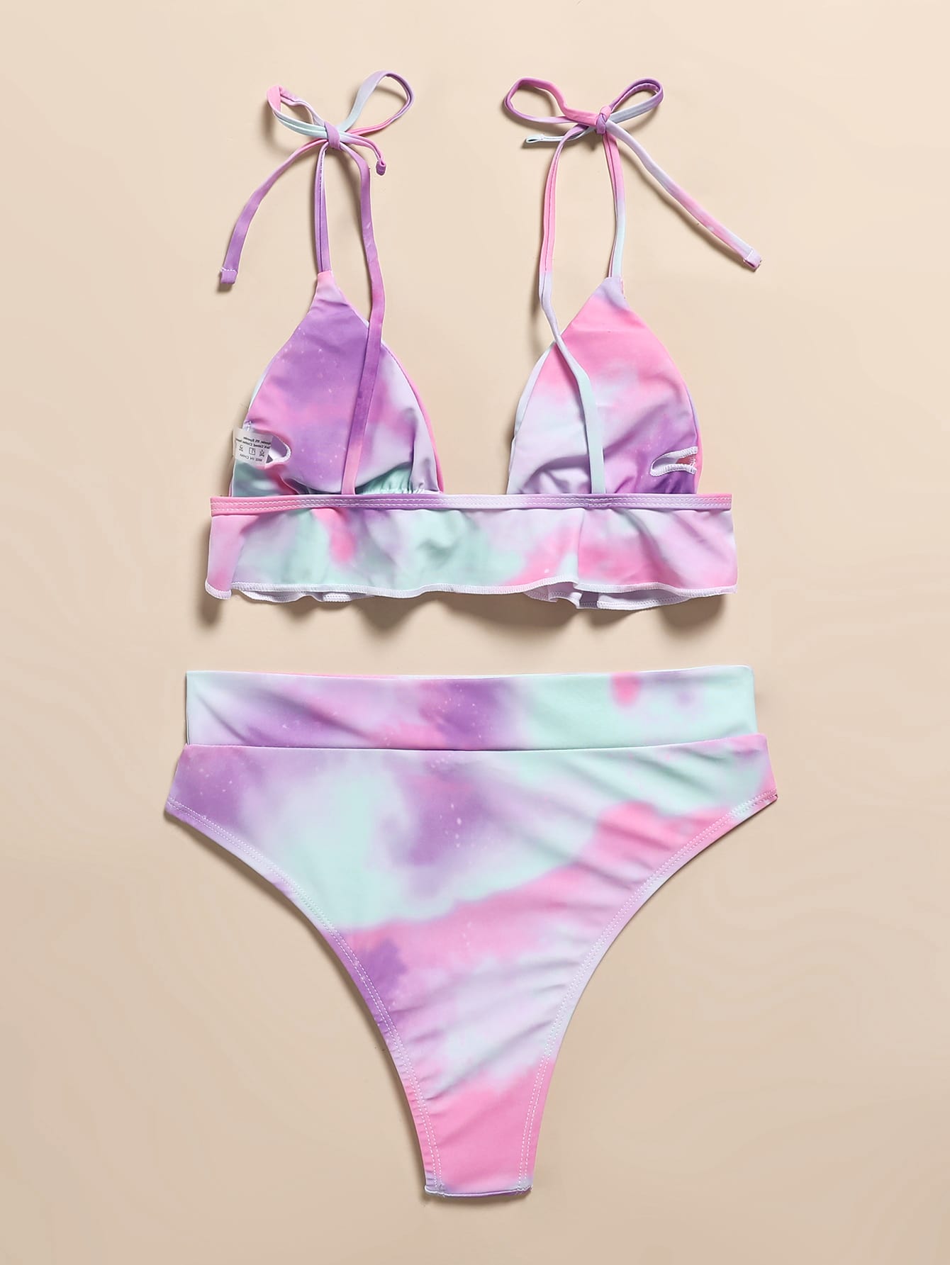 Bikini triángulo de tie dye fruncido