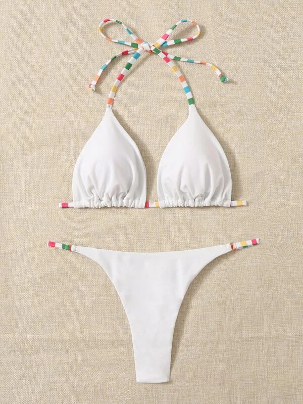 Bikini triángulo halter Blanco de rayas