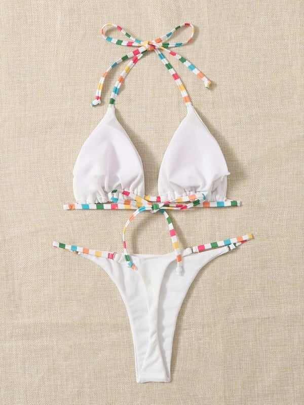 Bikini triángulo halter Blanco de rayas