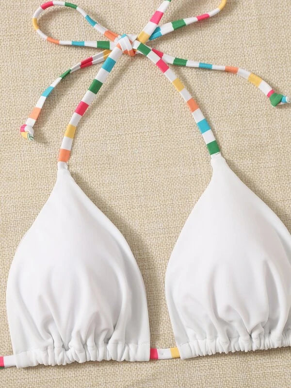 Bikini triángulo halter Blanco de rayas